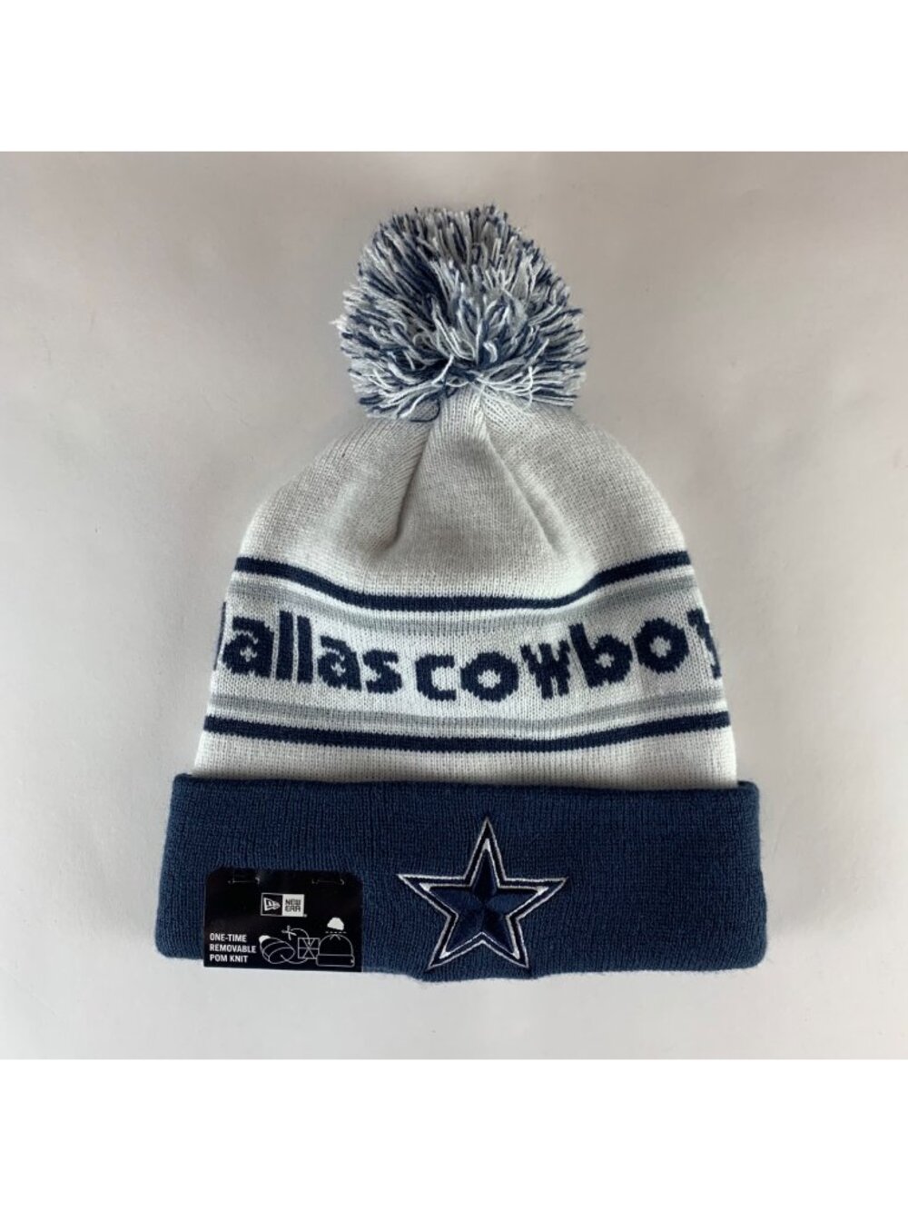 Dallas Cowboys NFL Navy Blue White New Era Knit Pom Beanie One Size New